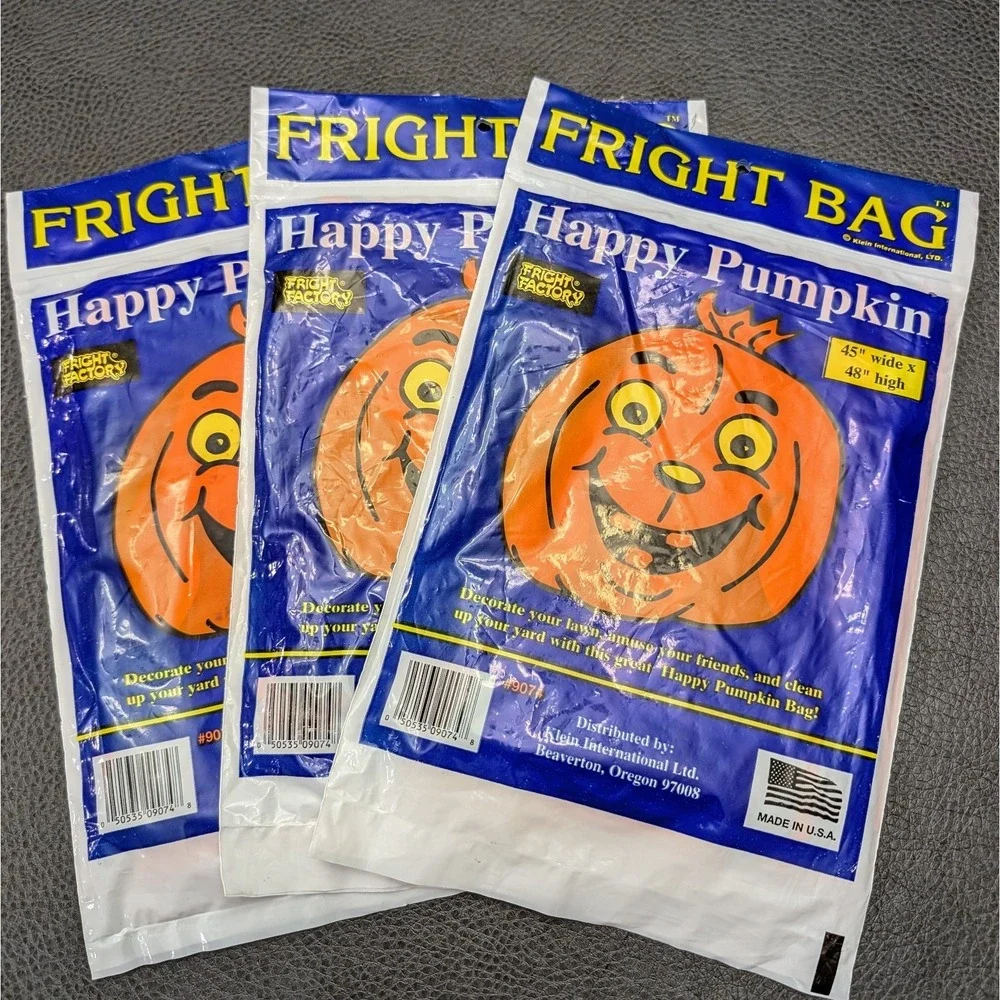 Vtg Fright Factory Pumpkin Leaf Bag Large Fright Bag Happy Halloween Decor USA